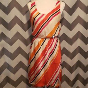 Express Orange and Pink Stripe Silk Dress